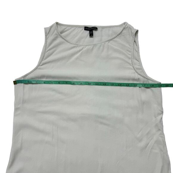 EILEEN FISHER System Silk Georgette Crepe Bateau Neck Shell Ivory Small #F5GC - Picture 7 of 8